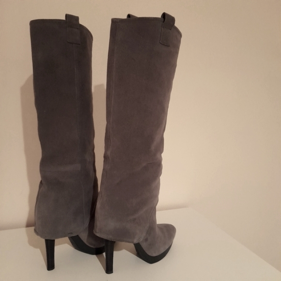NINE WEST In The House Grey Suede Leather Stiletto Heel Knee High Boots - Picture 6 of 14